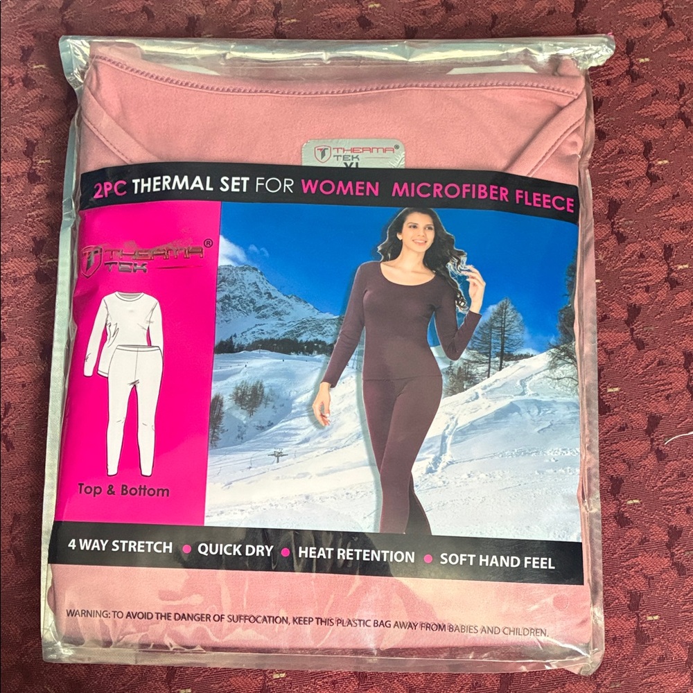 Women's Pink Microfiber Fleece Thermal Set